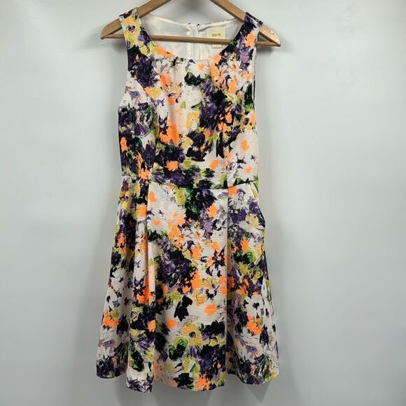 Anthropologie Cream Floral Mini Dress with Purple and Yellow Print - Picture 3 of 12